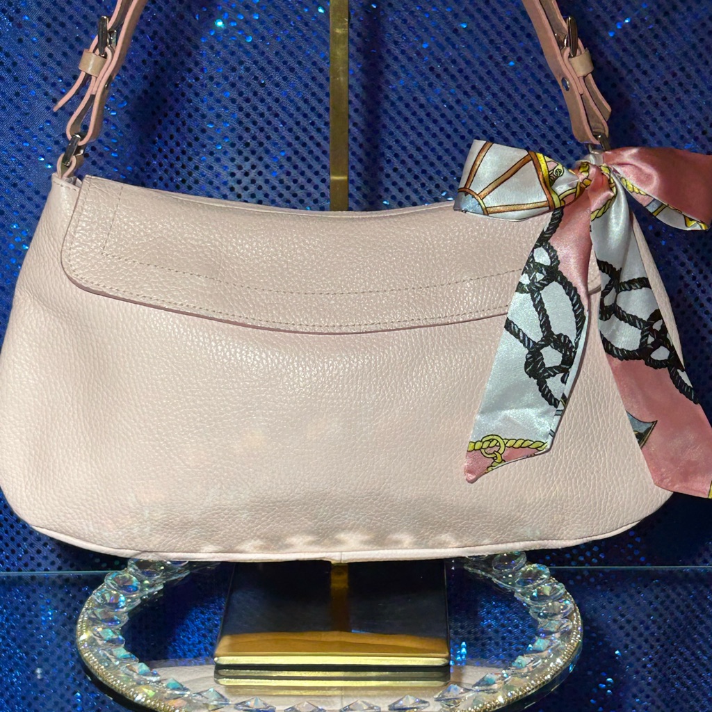 Claudia Firenze Pink Leather Handbag With Scarf Accent 15” X 8” X 2” Nwot